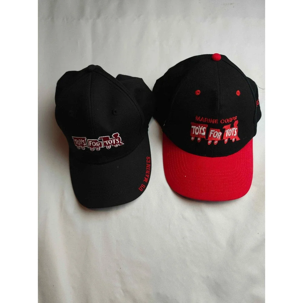 Lot of 2 Toys for Tots US Marine Corps Hats Otto Black Red Coordinator Cap Pin